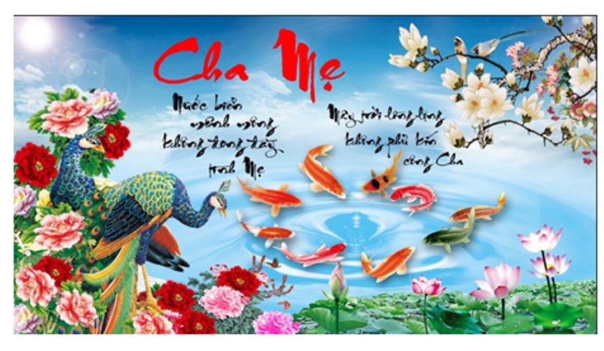 Tranh đính đá cha mẹ cá chép hoa sen VS255 - 90 x 53 cm - chưa đính