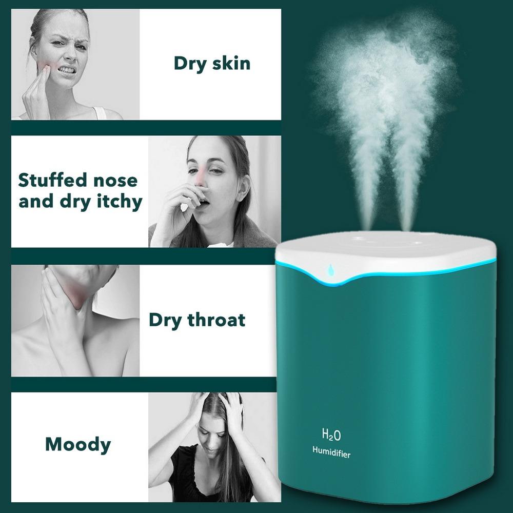 2000ML USB Máy Tạo Độ Ẩm Không Khí Đôi Cổng Xịt Tinh Máy Khuếch Tán Tinh Dầu Mát Sương Phun Sương Tạo Ẩm Hình Ếch Con Cho Nhà Văn Phòng