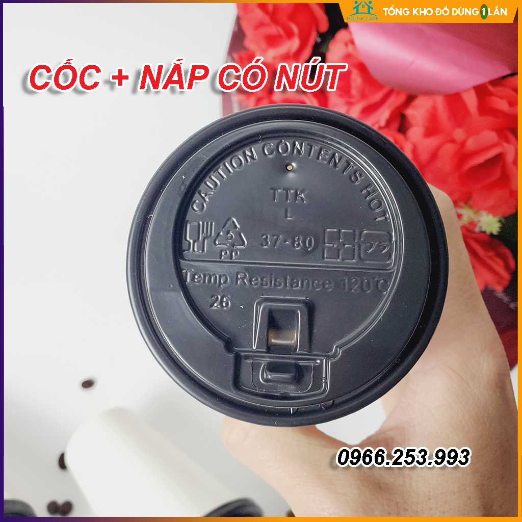 50 cốc giấy CÓ NẮP 360ml size 12OZ cao cấp