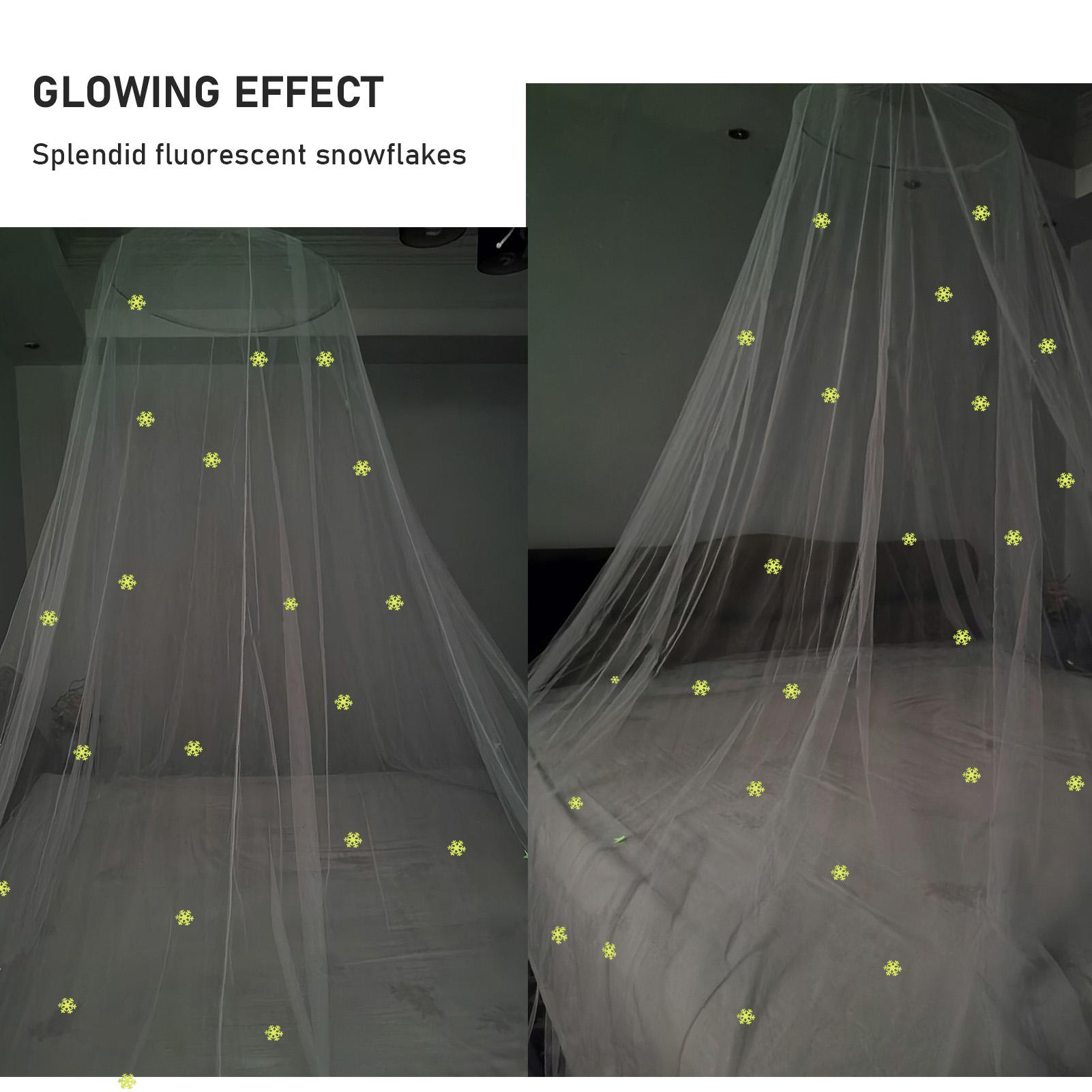 Luxury Bed Canopy Anti-mosquito Net with Snowflakes Glow in Dark Easy Setup for Kid Full King Single-Size Bed