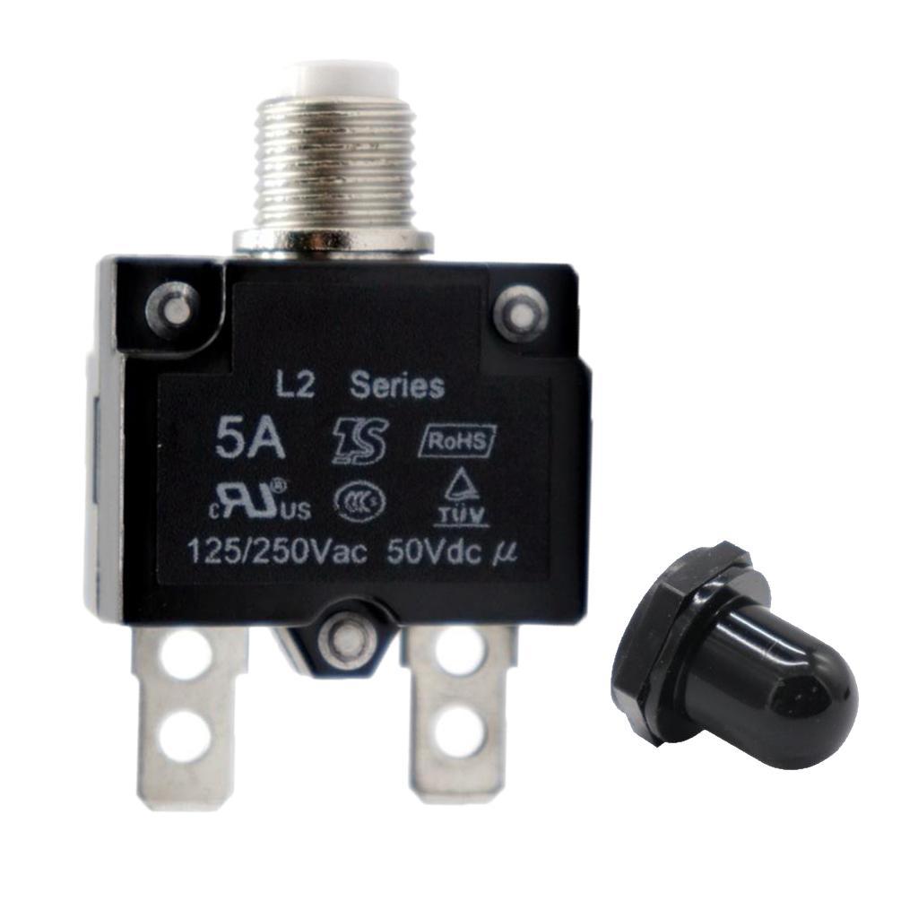 5Amp Manual Reset Thermal Circuit Breaker Overload Switch with Black Cap
