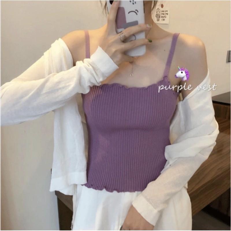 Áo 2 dây len tăm viền lượn sóng