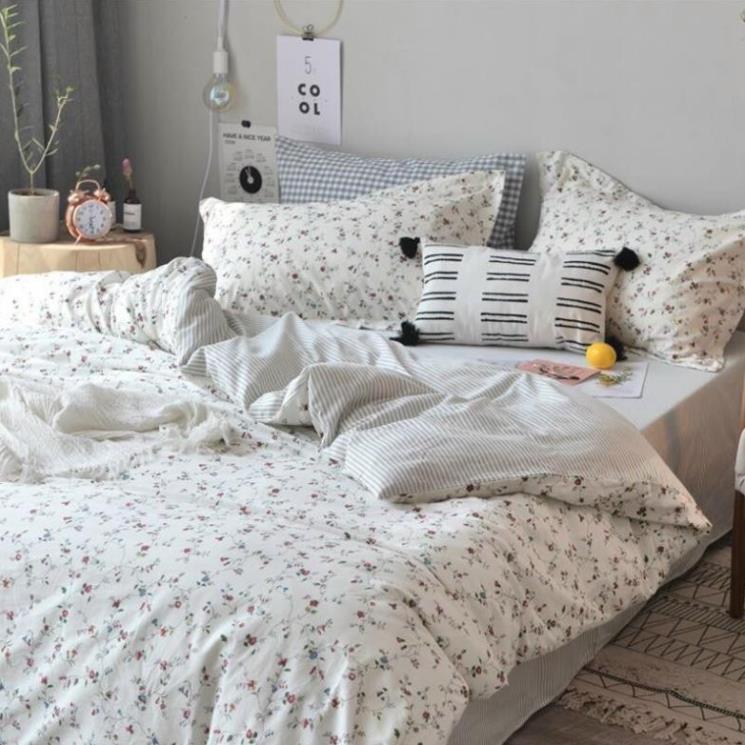 Bộ chăn ga gối Cotton Living 100% Nhànhím_Bedding đủ size giường nệm