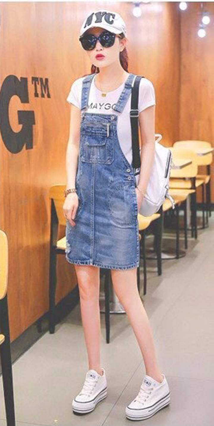 Yếm Jean Nữ Wash Cào Phối Túi Đáng Yêu