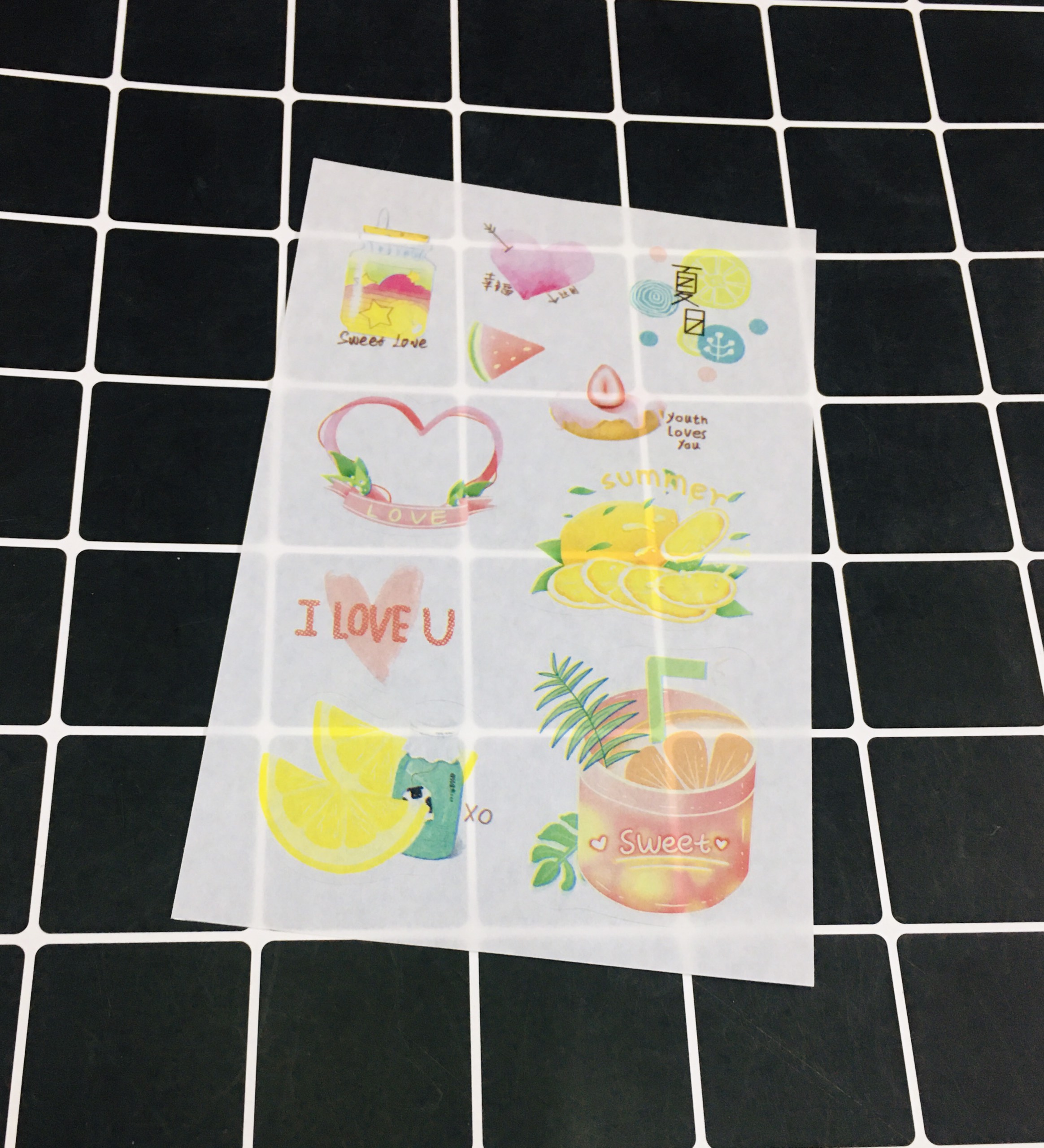 Hình Dán đồ ăn uống sticker food set 12 bảng