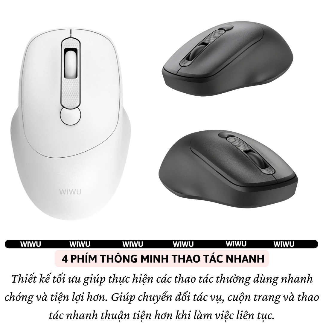 Chuột không dây Công nghệ AirGlide Wireless Mouse WiWU WIMICE WM113 2.4G Wireless Silent Click, DPI 1600, Siêu Nhẹ 58g, 4 Phím Thông Minh, Dùng Pin AA, Thiết kế công thái học ôm tay - hàng nhập khẩu