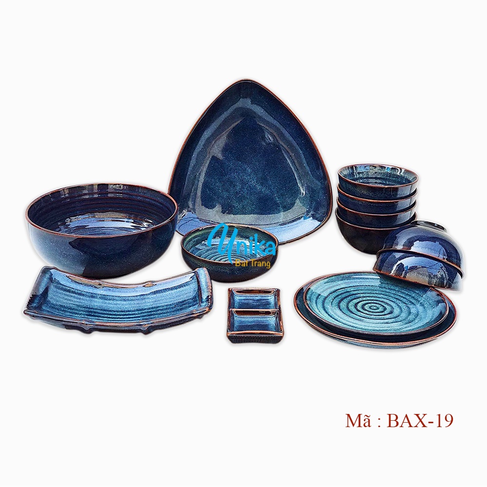 Dinner Set - Bộ đồ ăn men xanh hỏa biến - Set đồ ăn - Bộ bát đĩa gốm Unika Bát Tràng bax19