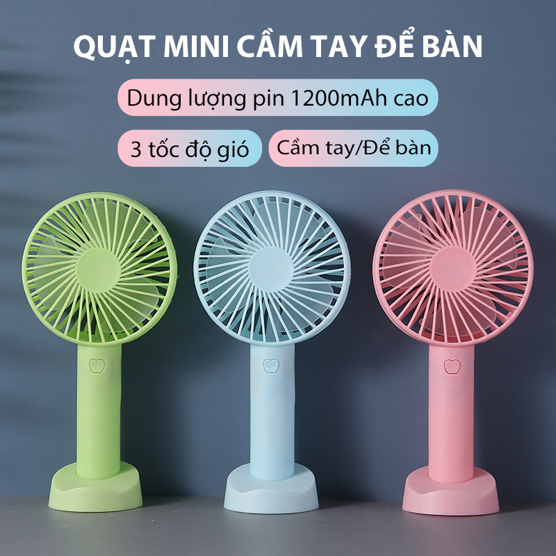 Quạt cầm tay mini tích điện dung tích pin 1200mAh sạc nhanh USB 3 màu hàng chính hãng - QMN01