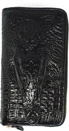 Hình ảnh Ví nữ da cá sấu Huy Hoàng nhiều ngăn đầu cá sấu màu đen HT3725