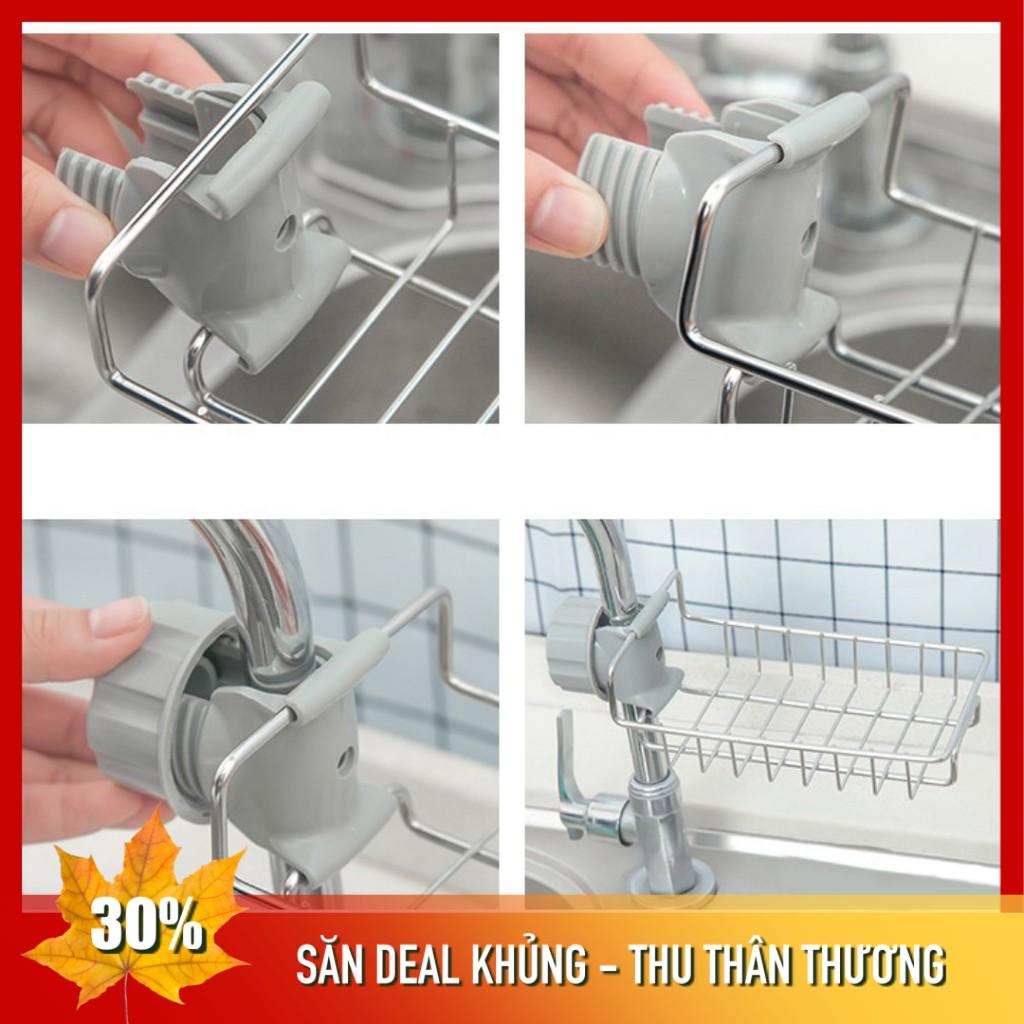 Giỏ INOX gắn vòi nước treo đồ rửa bát và xà phòng I Không cần khoan vít