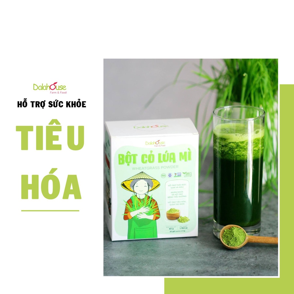 Bột cỏ lúa mì Dalahouse Hộp 60g Nguyên chất sấy lạnh - Tốt cho tim mạch - Đạt chuẩn Châu Âu