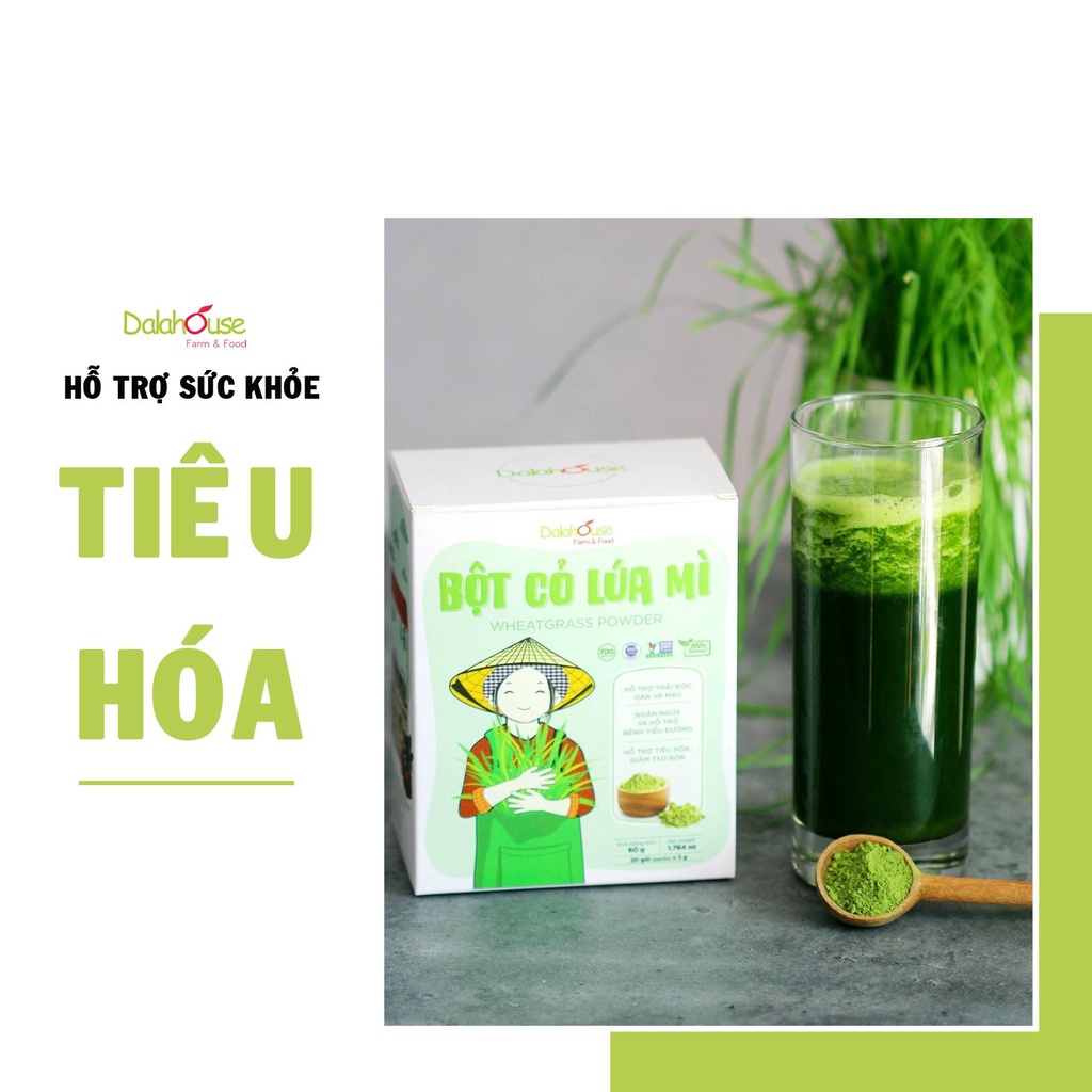 Bột cỏ lúa mì Dalahouse Hộp 60g (Mẫu mới gồm 20 tuýp tiện dụng) Nguyên chất sấy lạnh - Tốt cho tim mạch - Đạt chuẩn Châu Âu