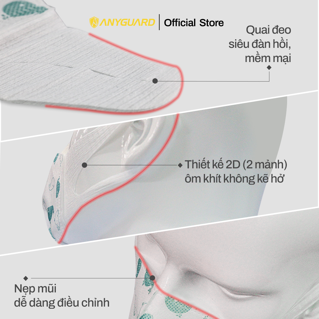 Hộp Khẩu Trang 2D Trẻ Em 3 Lớp ANYGUARD Chính Hãng - Lọc 99% Vi Khuẩn - Họa Tiết Cá - Dành Cho Bé Từ 2 Đến 4 tuổi - Đạt Tiêu Chuẩn QCVN 01:2017/BTC, ISO 9001:2015, ISO 13485:2016