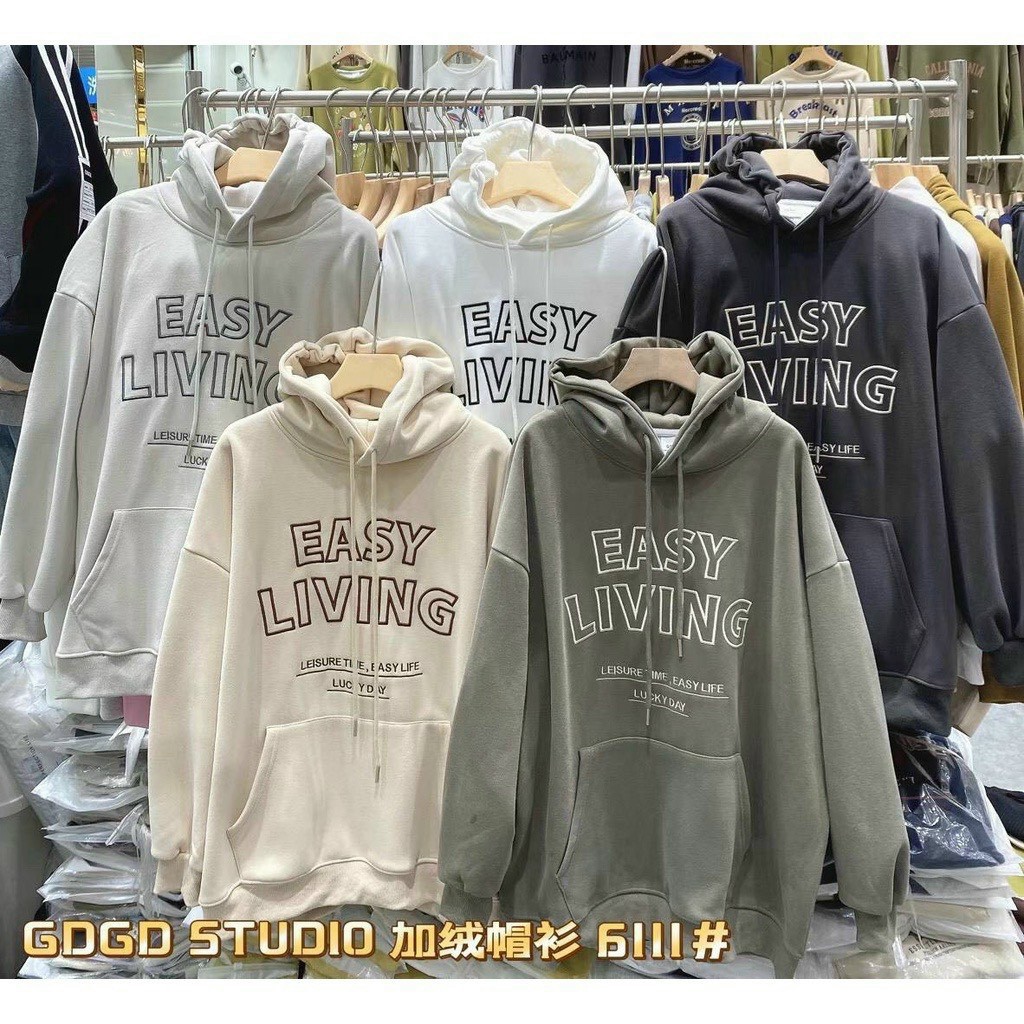 Áo hoodie nỉ ngoại logo easy living form to rộng dưới 90kg, Áo Hoodie EASY LIVING Với 5 Tone Màu Trendy, Áo Hoodie nỉ bông Easy Living unisex nam nữ nhiều màu (Ảnh thật/Có sẵn), Áo hoodie EASY LIVING mũ 2 lớp