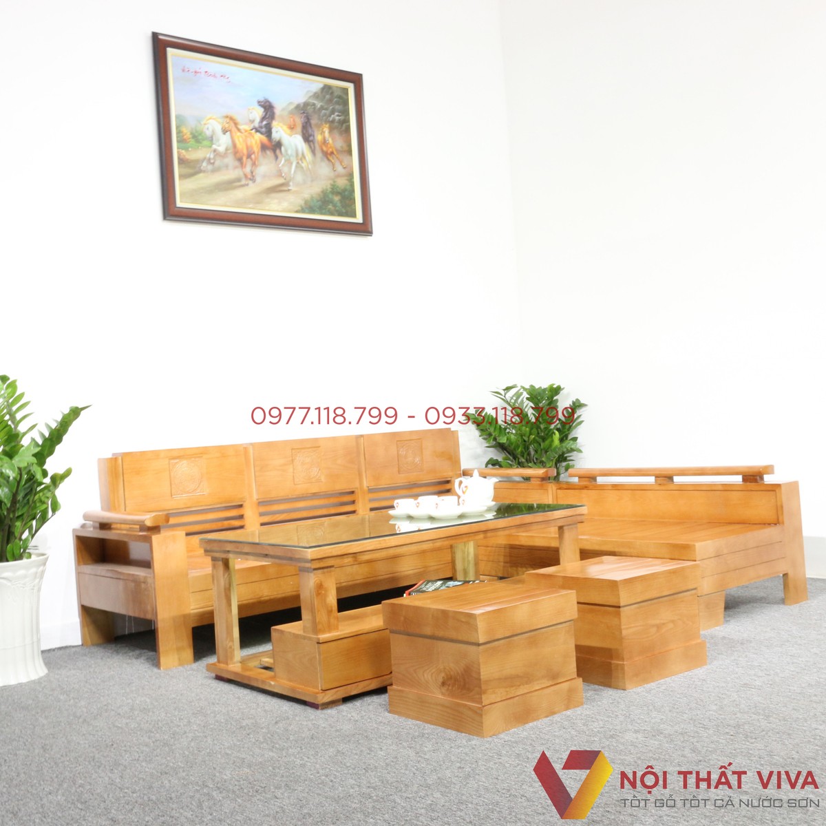 Bộ Bàn Ghế Sofa Gỗ Sồi Nga Chạm Trống Đồng Đẹp Giá Rẻ