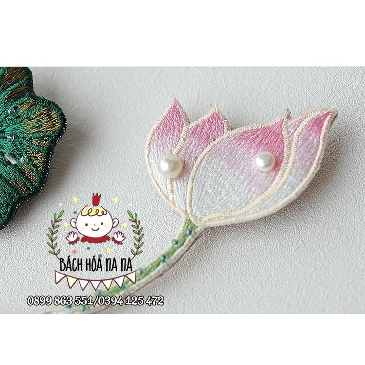 Thêu hoa ~ Túi Vật liệu làm bằng tay thêu hạt thêu kim kiểu Pháp cho chiếc trâm HOA SEN cô gái/ BÁCH HÓA NA NA