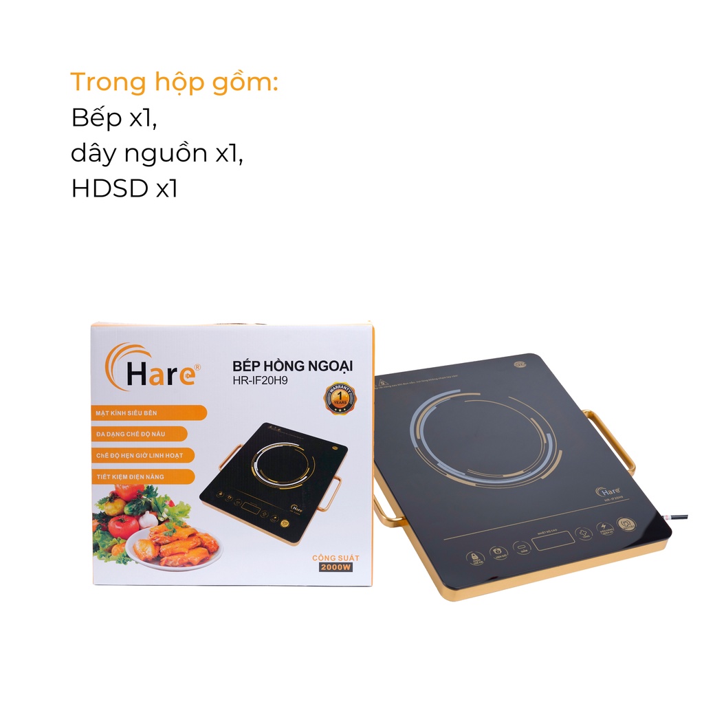 Bếp hồng ngoại công suất 2000W HR-IF20H9 -hàng chính hãng thương hiệu Hare - bảo hành 12 tháng