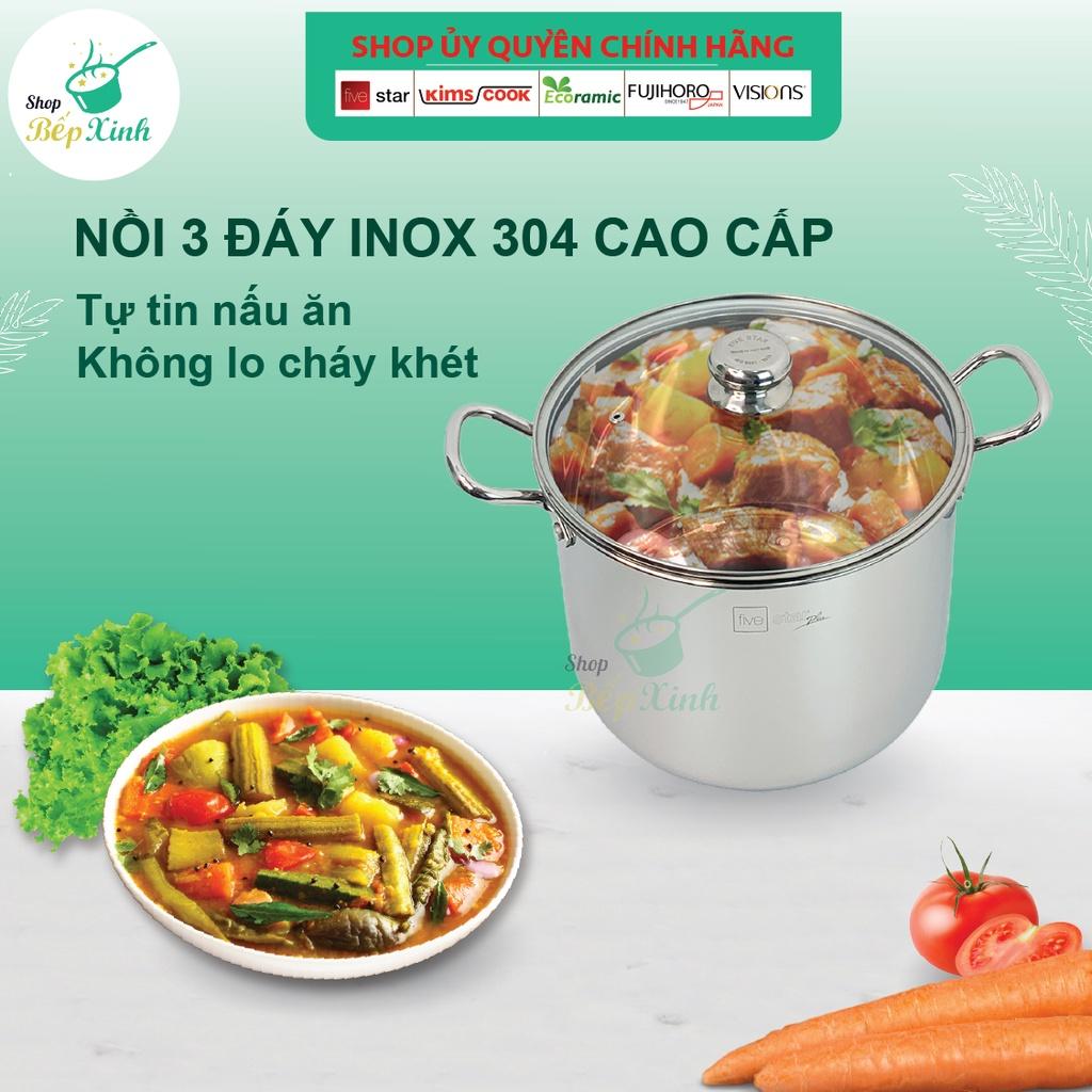 Nồi luộc gà inox 304 cao cấp Fivestar Plus 28cm / 30cm nắp kính 3 đáy dùng được mọi loại bếp