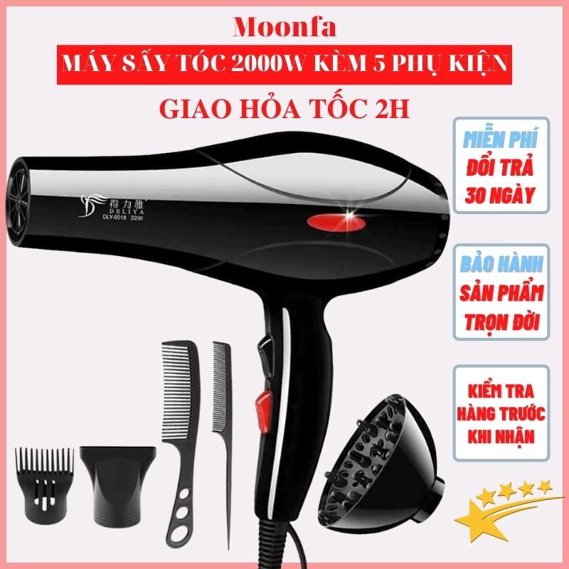 Máy sấy tóc, máy sấy tóc công suất 2000W, máy sấy tóc 2 chiều, tặng kèm 5 phụ kiện sấy tóc tạo kiểu chuyên dụng