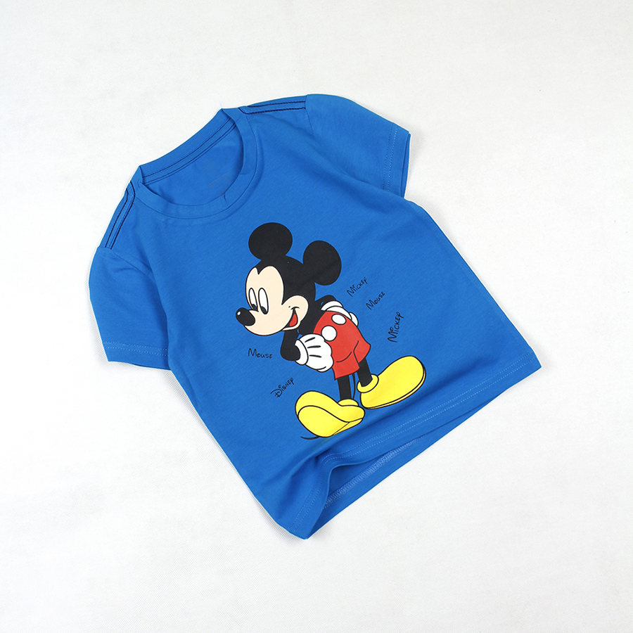 Áo thun xanh dương cổ tròn in hình Mickey cho bé trai 8-13 tuổi từ 24 đến 38 kg 05352