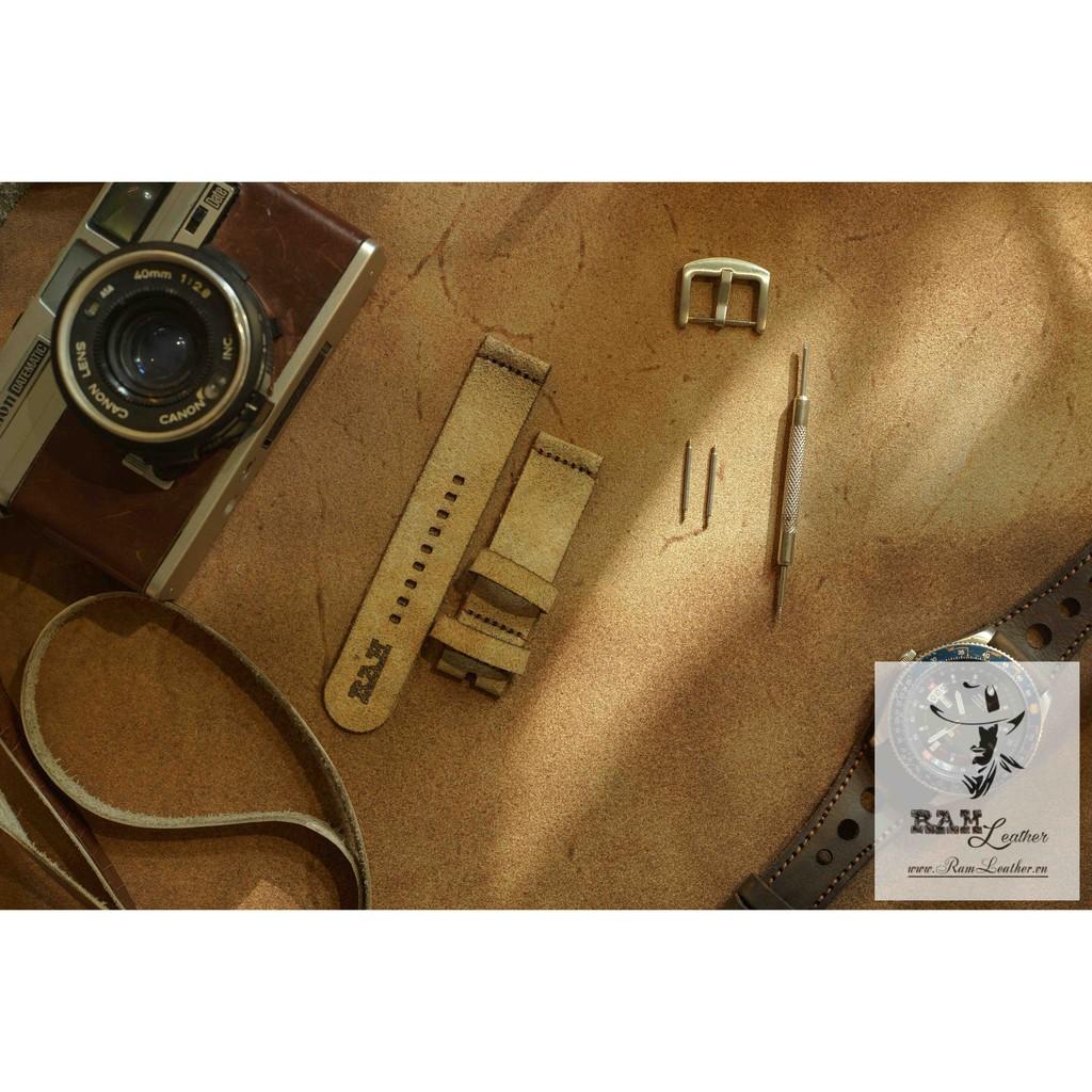 DÂY ĐỒNG HỒ DA BÒ LỘN VÀNG BÒ - RAM SIMPLE - ĐỦ SIZE 18, 20, 22, SAMSUNG, APPLE WATCH