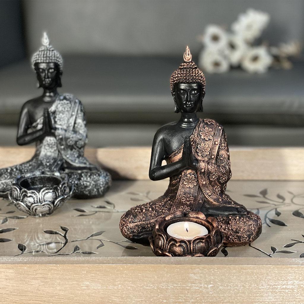Meditating Buddha Statue Figurine Tealight Holder for Home Bedroom Decors