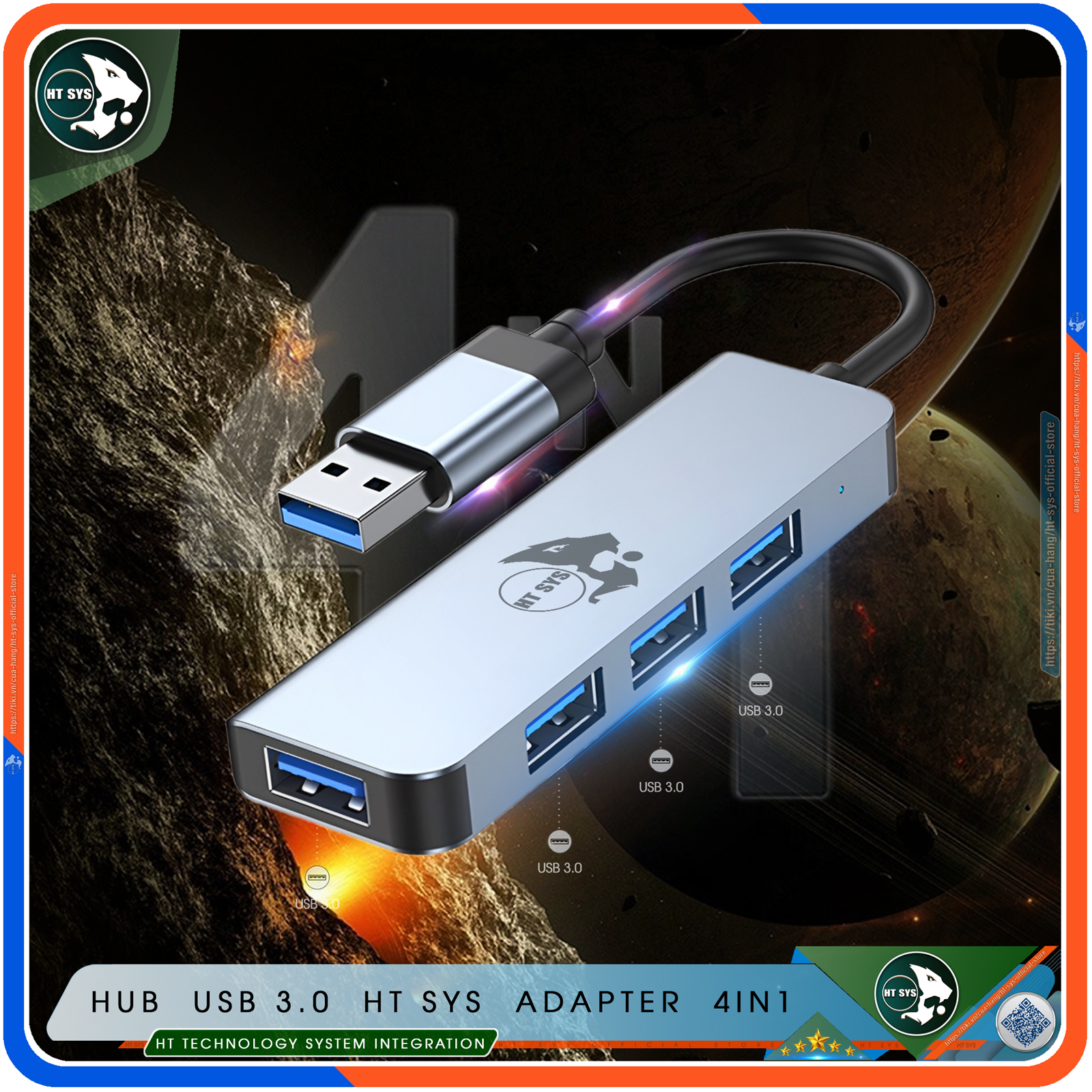 Hình ảnh Hub USB 3.0 Và Hub Type C HT SYS Adapter 4in1 - Cổng Chia USB Mở Rộng Kết Nối Tốc Độ Cao Dành Cho Macbook, Laptop, PC - Hub Chuyển Đổi USB Type-C Hỗ Trợ Sạc Pin, Kết Nối Đa Năng ổ Cứng, Bàn Phím, Chuột, Máy In, Ổ Chia USB - Hàng Chính Hãng