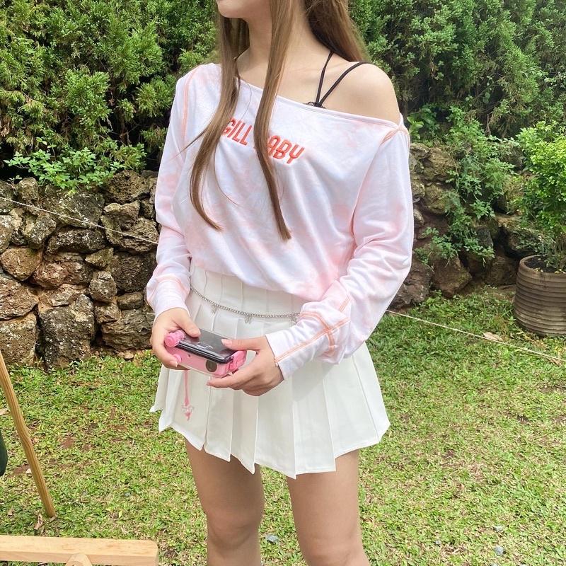 GILL BABY | Áo croptop sweater nỉ da cá loang màu tay dài- MÂY SWEATER