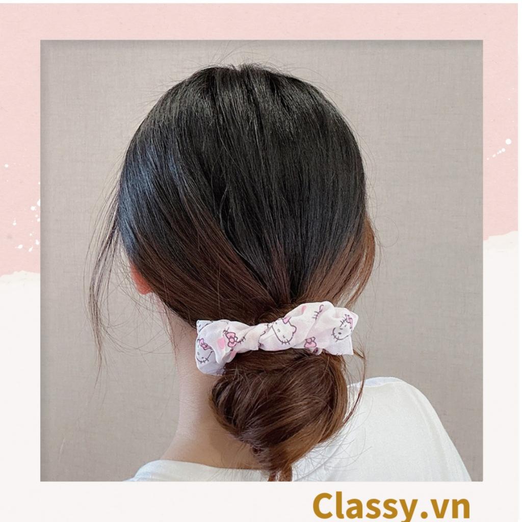 Dây cột tóc scrunchies Classy bằng vải kẻ sọc, họa tiết hoạt hình thỏ hàn quốc dành cho nữ PK1682