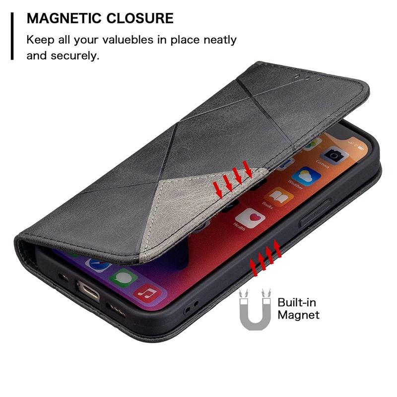 Ốp điện thoại da PU kiểu ví đế lật từ tính cho OPPO RENO6 PRO REALME 8 5G 8 PRO V13 C12 C15 C25 C20 C21