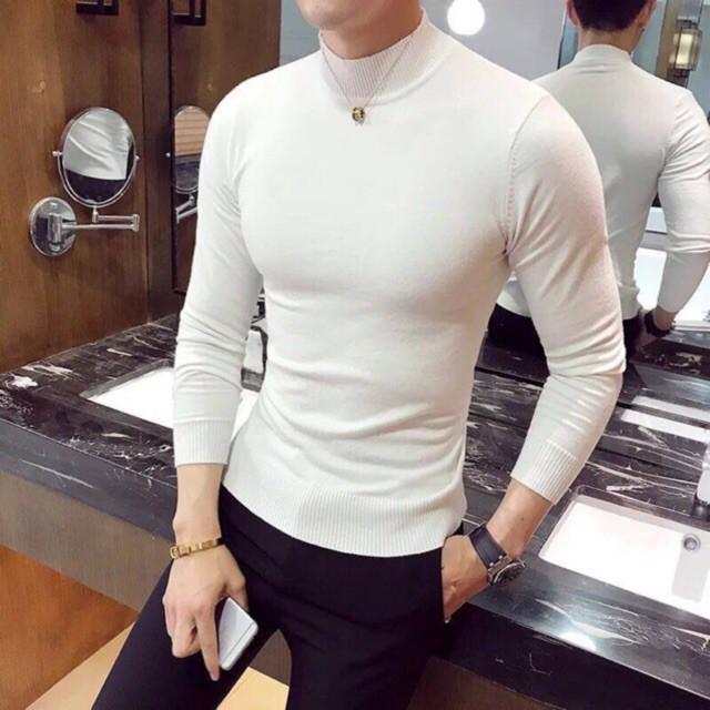 Áo len nam vải mềm mịn không xù cổ 3 phân body