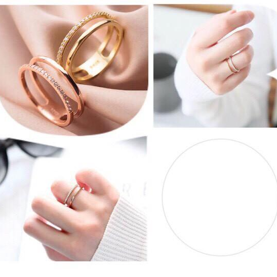Nhẫn titan doulbe ring đá cubic không đen không phai - NK31