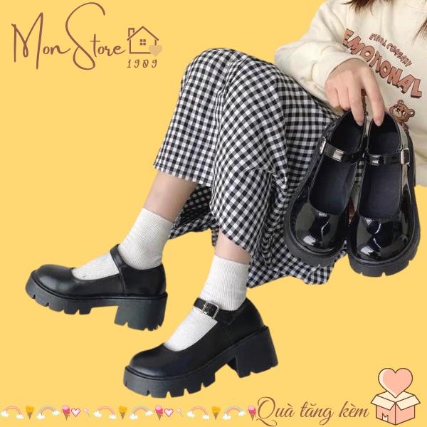 (CÓ SẴN) Giày Mary Jane Quai Cài, Giày Lolita Vintage Ulzzang Nữ Da Bóng Da Lì Phong Cách Hàn Quốc Cao 6cm