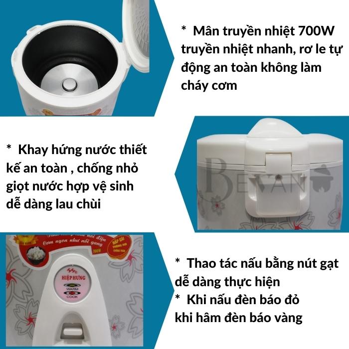 Nồi cơm điện nắp gài hàng chính hãng Hiệp Hưng HH-701 Bevano, giá nồi cơm điện mini cơ 1.8L hợp lý không dính đa năng, tiết kiệm năng lượng, phù hợp căn hộ nhỏ, phòng trọ tập thể