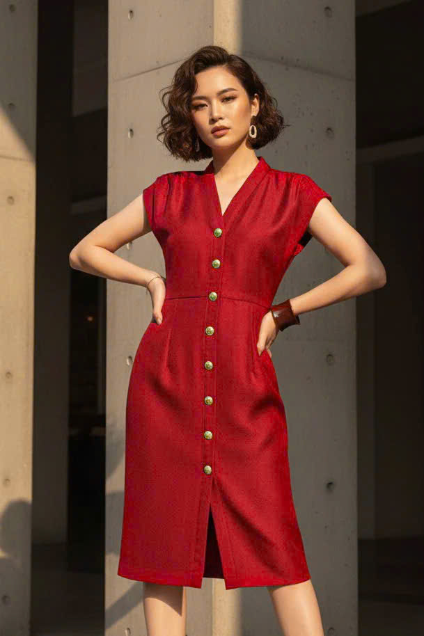 Đầm Ôm Body Tweed Đỏ Dự Tiệc thời trang thiết kế Hity Dre084