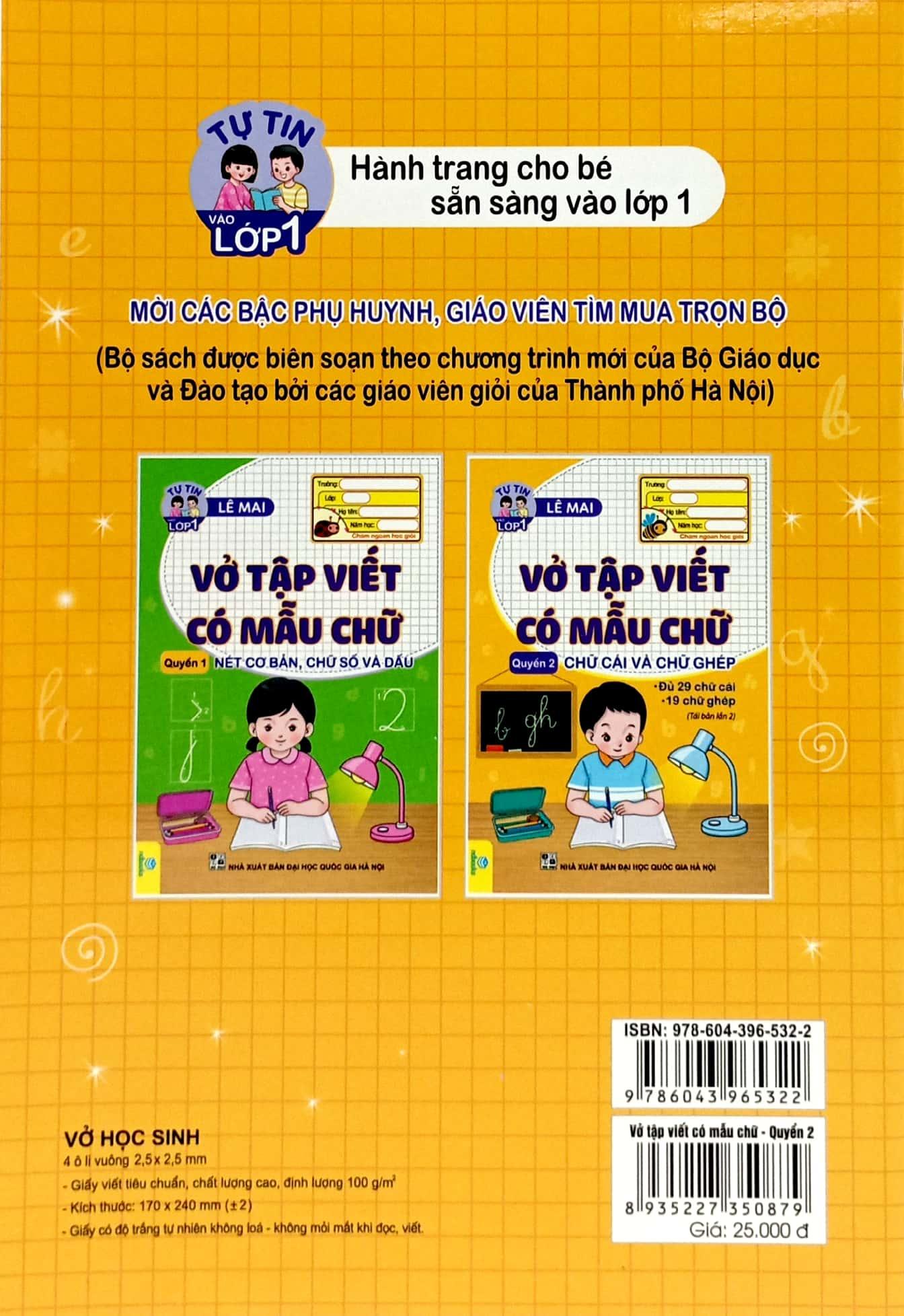 Tự Tin Vào Lớp 1 - Vở Tập Viết Có Mẫu Chữ - Quyển 2 - Chữ Cái Và Chữ Ghép