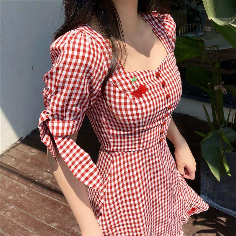 CHENGRUI Trang phục mùa hè 2021 Pháp Vintage ngọt ngào mối tình đầu siêu cổ tích Plattern váy sen phong cách phương Tây thắt lưng váy