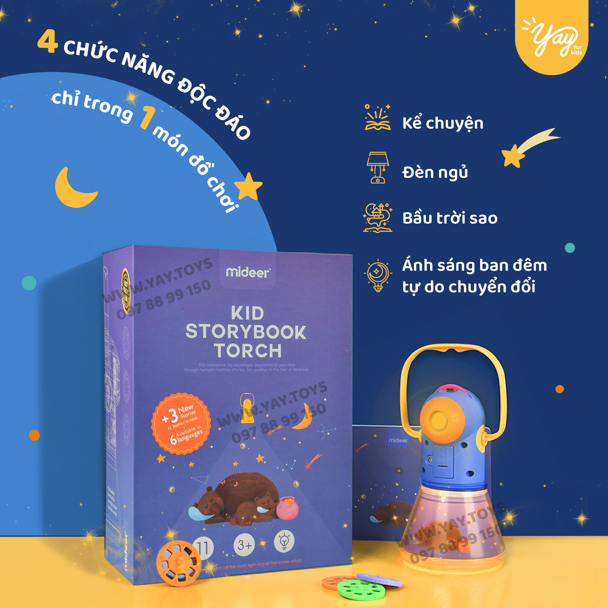 [BẢN VIỆT HOÁ 2022 - KÈM FILE NGHE] Đèn Pin Kể Chuyện kết hợp đèn ngủ KIDS STORYBOOK TORCH - MIDEER