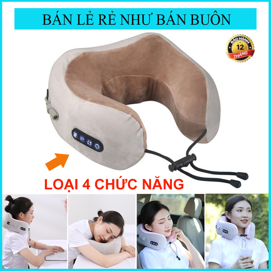 [LOẠI 4 CHỨC NĂNG] Gối massage cổ chữ U Đa Năng Cao Cấp, Máy Massage Cổ Vai Gáy Hỗ Trợ Mát Xa Vùng Cổ, Giảm Đau Vai Gáy