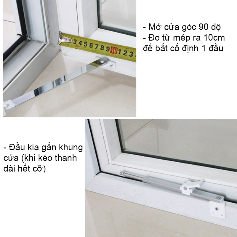 Thanh giữ cố định cánh cửa sổ bằng hợp kim giúp tránh bị gió thổi mạnh làm vỡ cửa