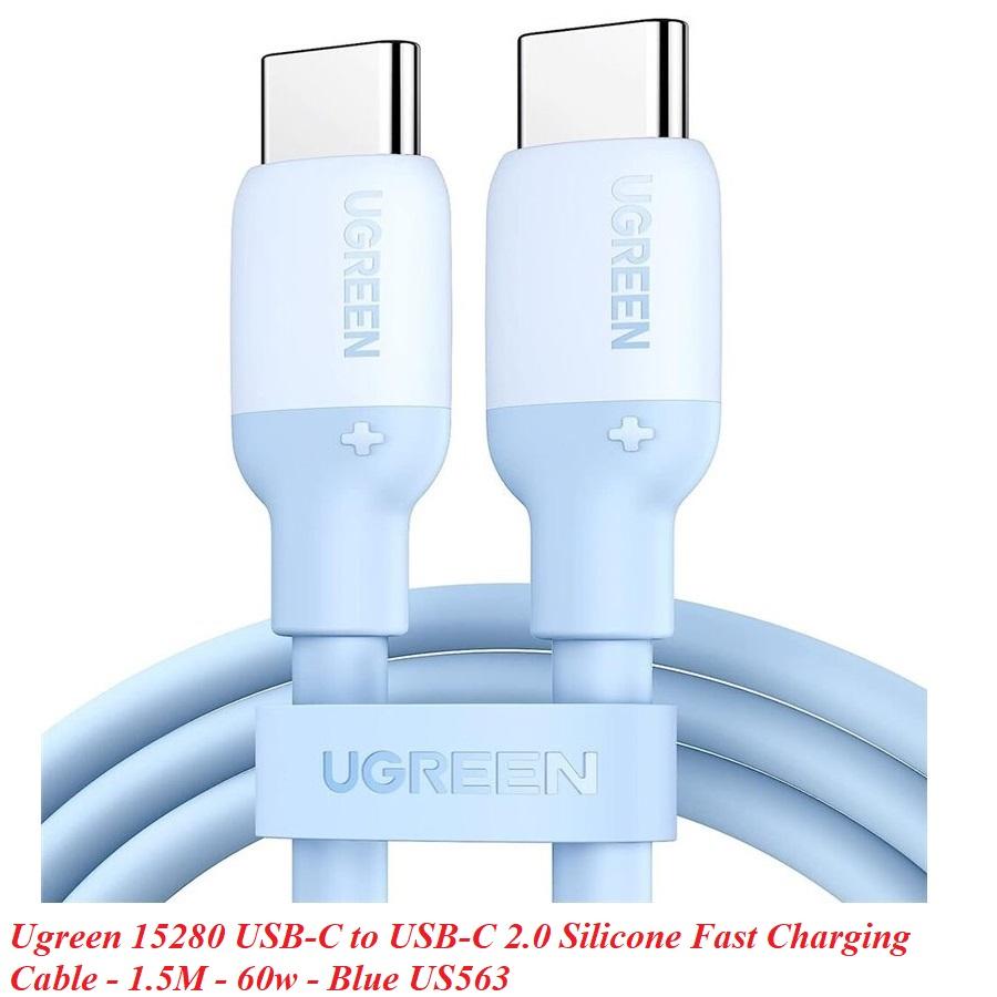 Ugreen UG15280US563TK 1.5m 60w 3a qc4.0 pd màu xanh cáp USB 2 đầu type C USB-C 2.0 chất liệu silicone sạc nhanh - HÀNG CHÍNH HÃNG