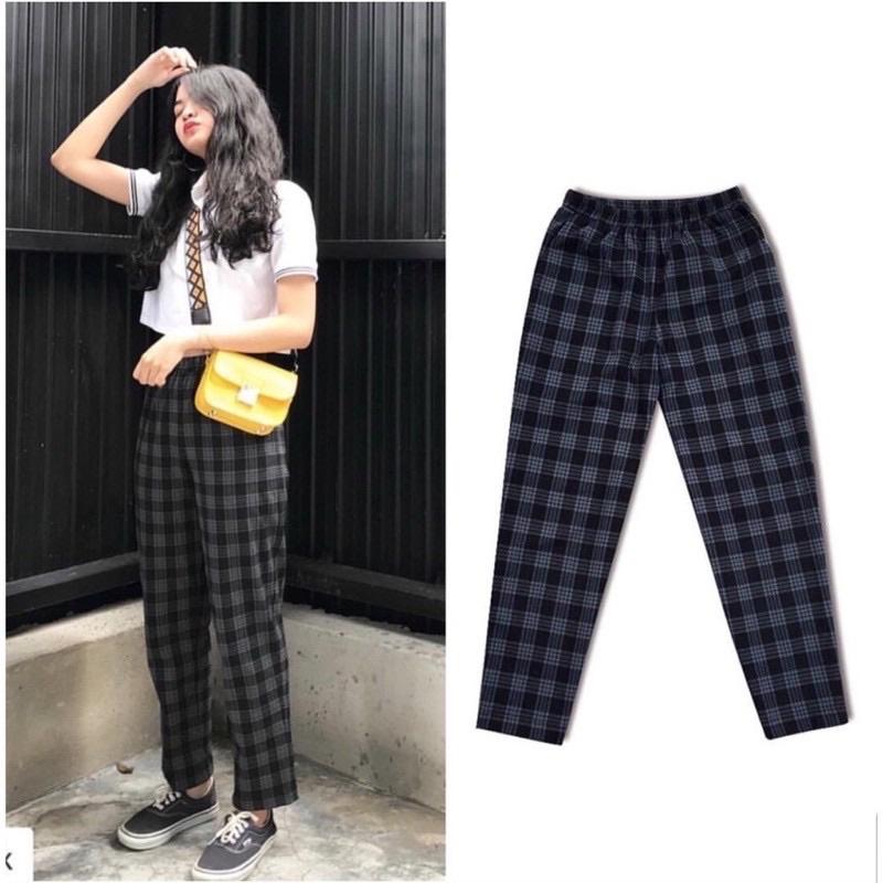 Quần Baggy Nam Nữ Kẻ Caro PLAID Ống Suông Unisex - Kiểu quần ống rộng suông vải Plaid kẻ caro Khanh Store 24