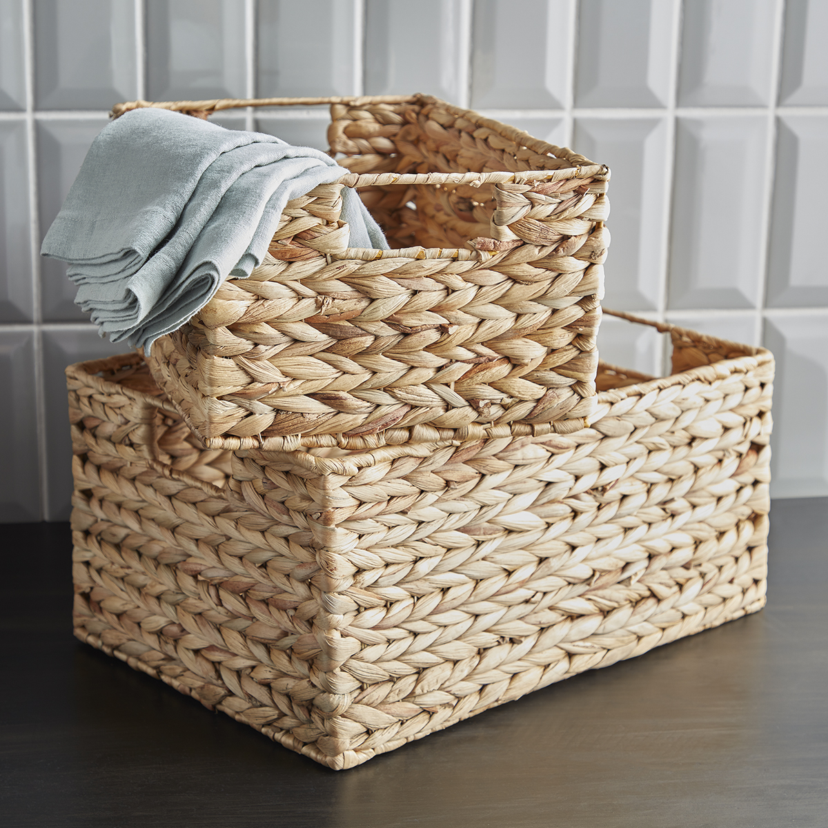 Giỏ Lục Bình, Chữ Nhật, Có tay cầm, Nhiều kích thước. (Water Hyacinth Storage Bins with Handles) | EH042