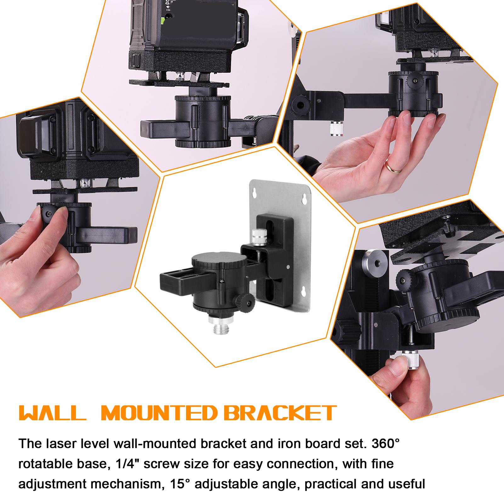 360 Degree Rotation 15°Tilt Angle Adjustable Laser Level Wall-mounted Bracket with Iron Board