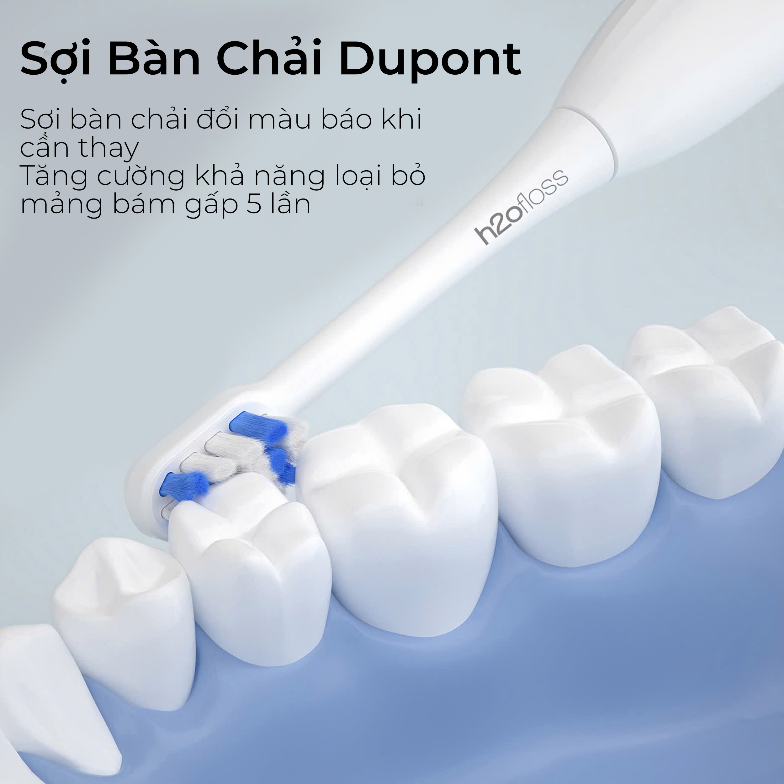 Bàn chải đánh răng điện H2ofloss BT 01, bản nâng cấp với cảm biến lực và tính năng tự bật tắt