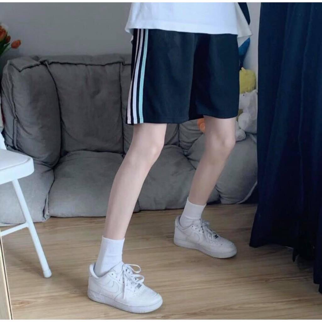 Quần Short Đùi 3 Sọc RAINBOW PEONYB Unisex ống rộng cạp chun trơn màu ĐEN | TRẮNG | XANH