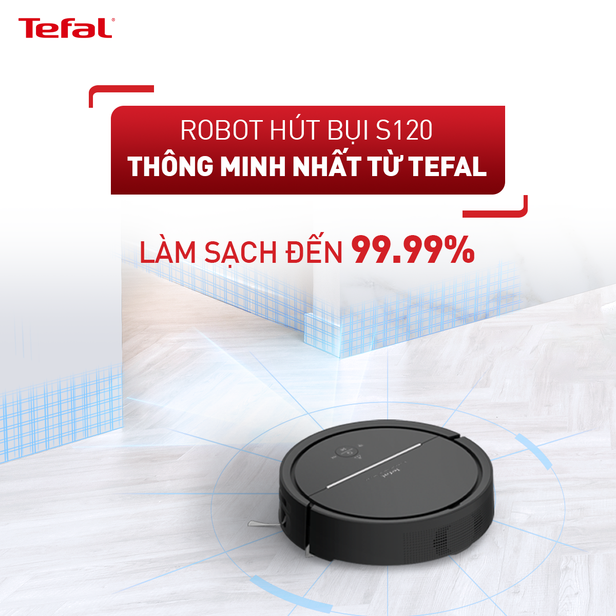 Robot hút bụi lau nhà Tefal RG7865WH - Đen - Hàng chính hãng   