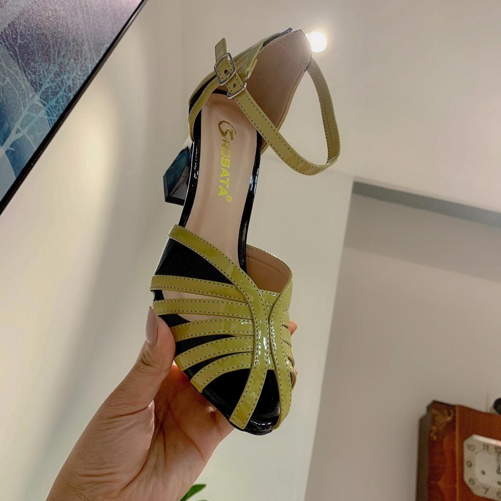 Sandal cao gót nữ, phối màu cao cấp ROSATA RO415 cao 7p - Vàng, Bạc - HÀNG VIỆT NAM - BKSTORE