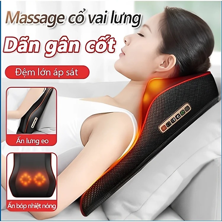 Gối Massage Cổ Vai Gáy Hồng Ngoại - Máy Massage 16 bi cao cấp thế hệ mới