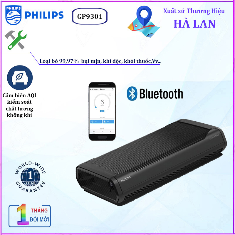 Máy khử mùi, lọc không khí Philips GP9301 dùng trên xe ô tô, tích hợp công nghệ SelectFilter Plus lọc 3 giai đoạn mạnh mẽ - Hàng Nhập Khẩu